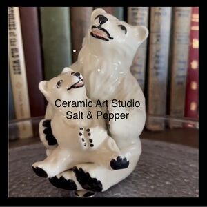 RARE FIND Ceramic Art Studio Polar Bear Salt and Pepper Shakers 1940